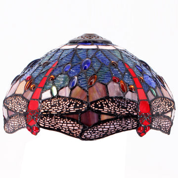 12 inch  Blue Red Stained Glass Dragonfly Lampshade Only Werfactory®  Fit for Tiffany Table Lamp